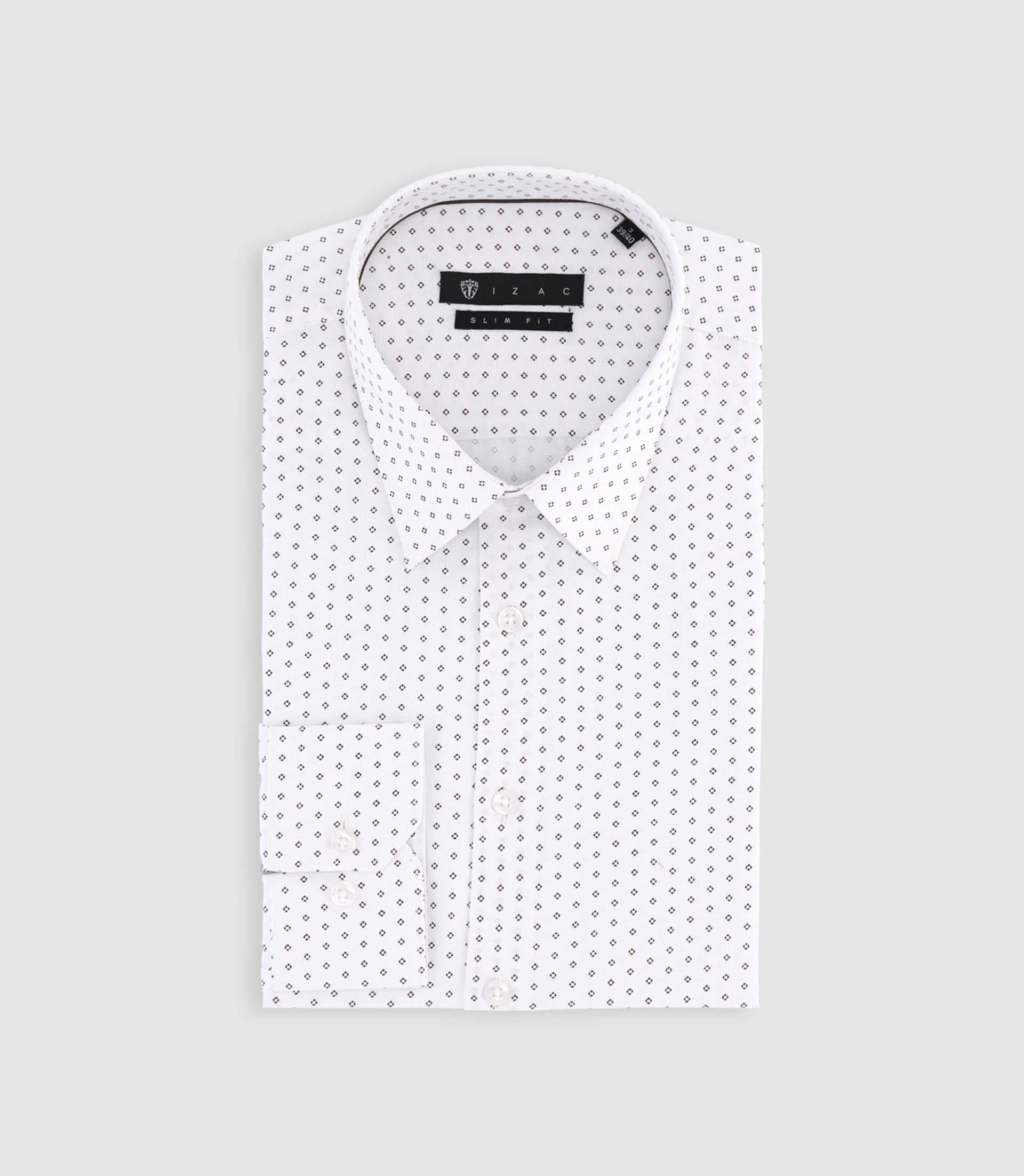 Chemise à imprimé micro motifs blanche et marron PAOLINO - IZAC