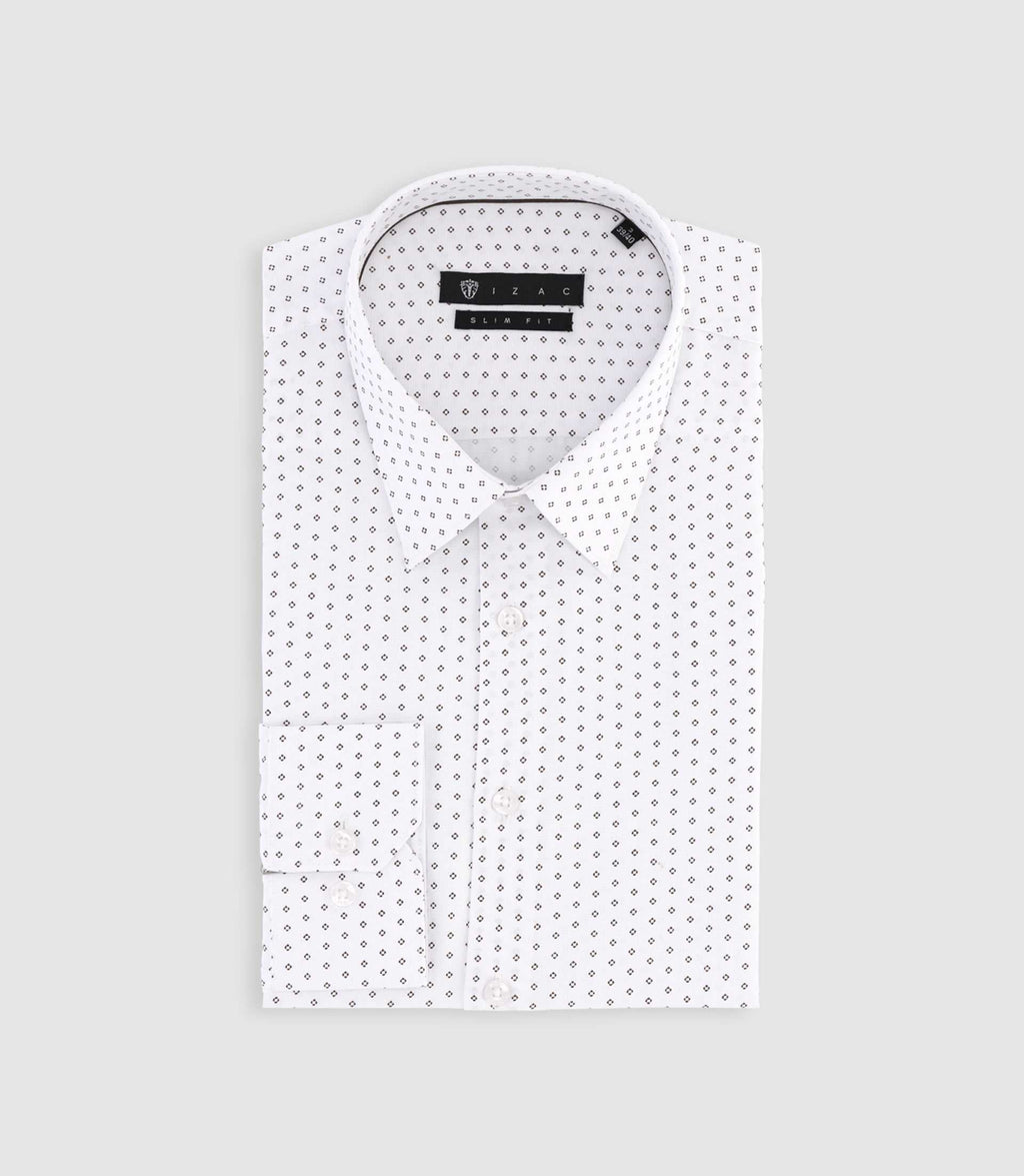 Chemise à imprimé micro motifs blanche et marron PAOLINO - IZAC