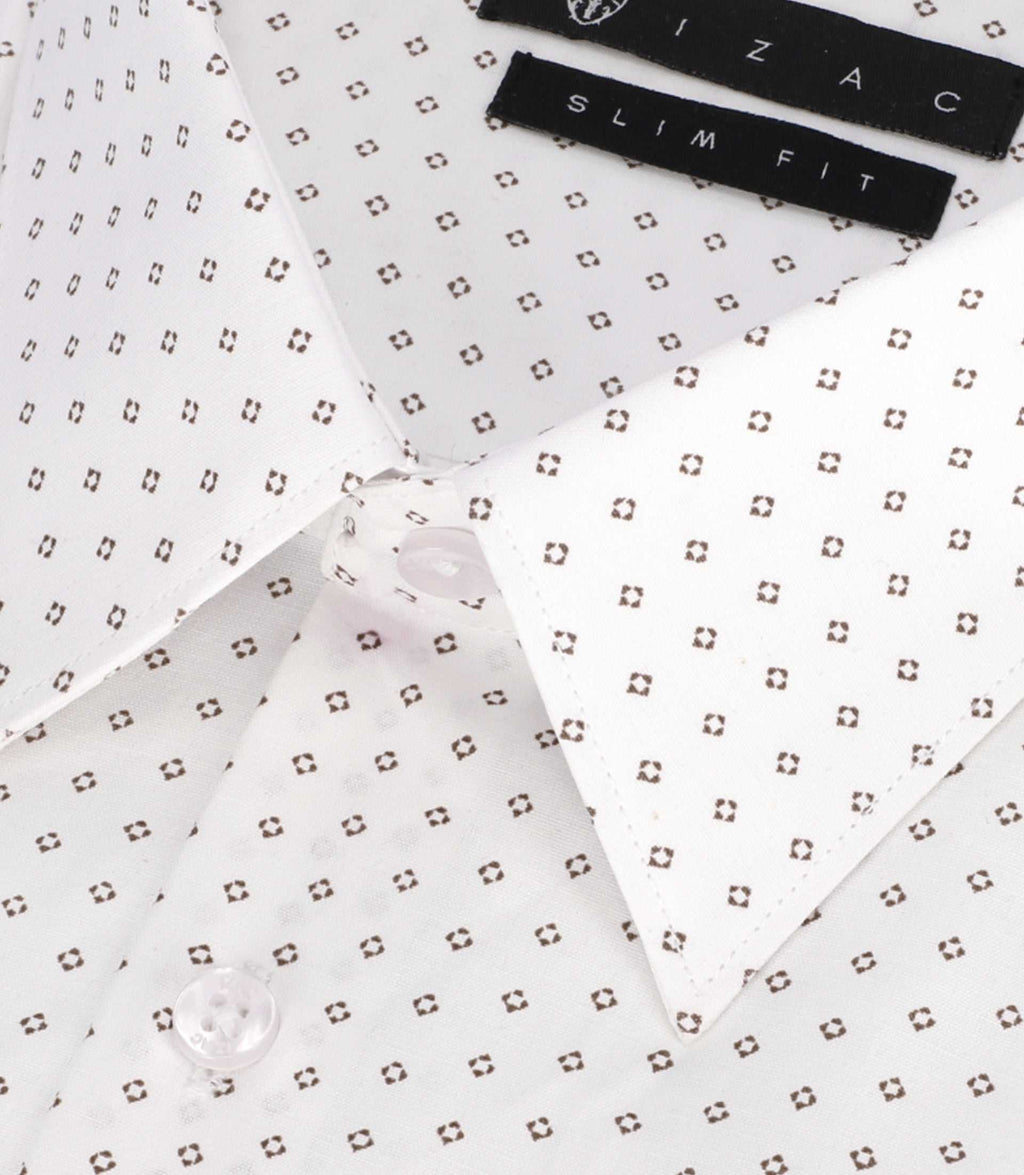 Chemise à imprimé micro motifs blanche et marron PAOLINO - IZAC