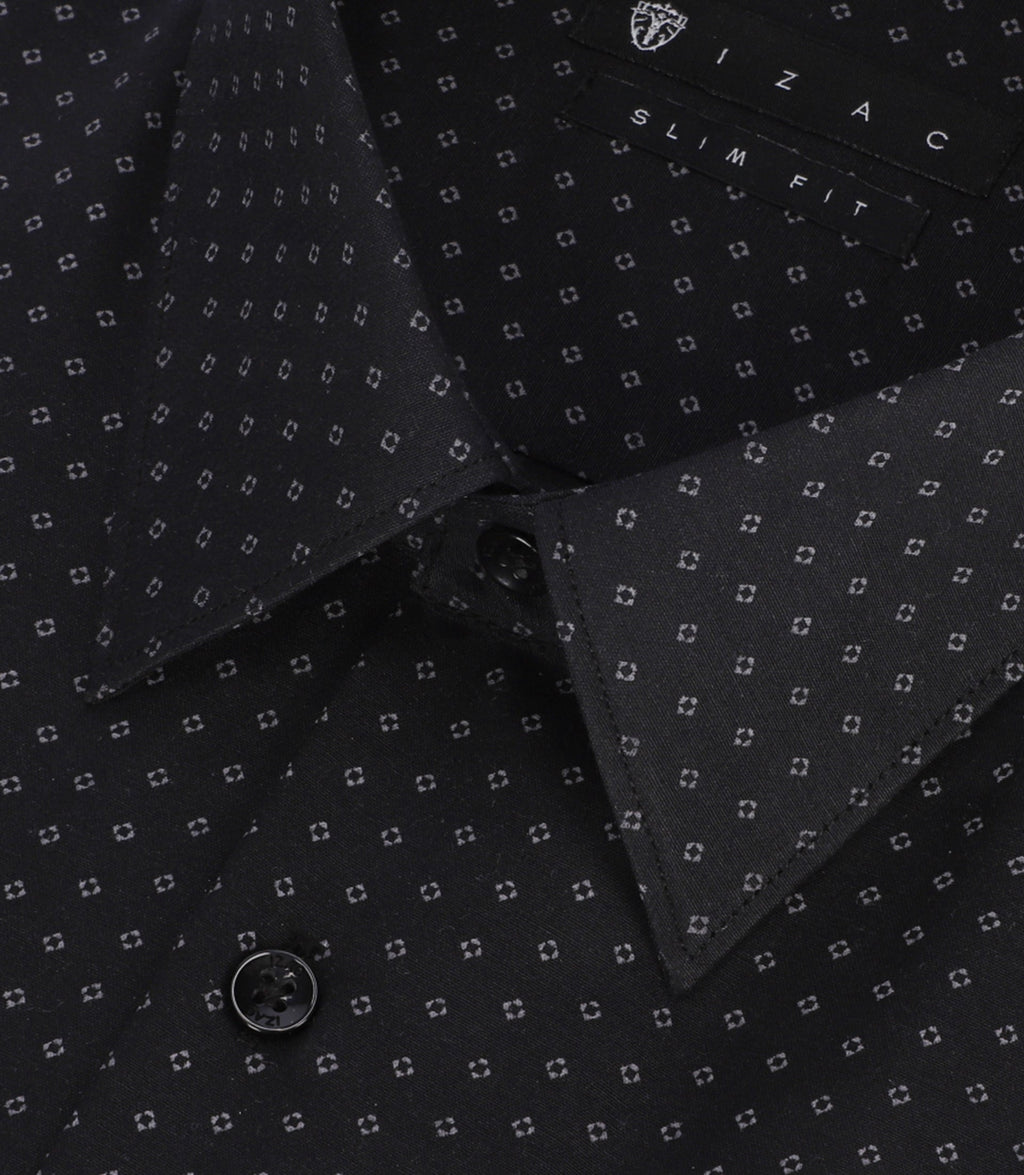 Chemise à imprimé micro motifs noir et gris PAOLINO - IZAC