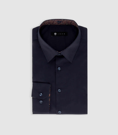Chemise unie à fantaisie marine PAOLO - IZAC