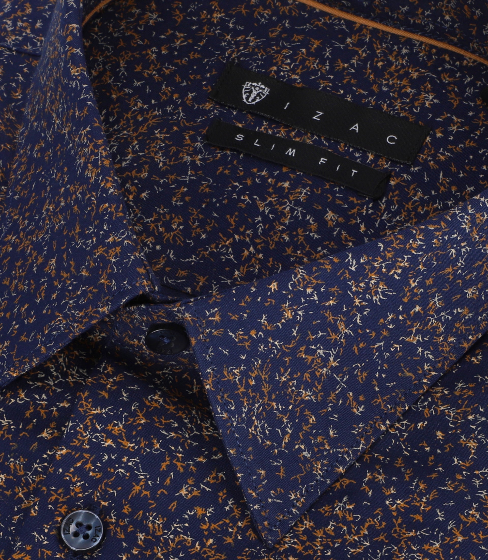 Chemise à imprimé micro motifs marine et camel PENTI - IZAC