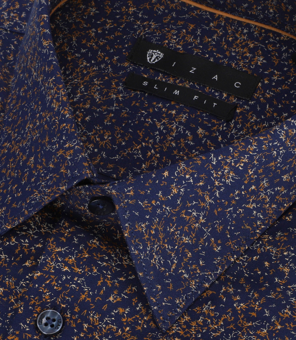 Chemise à imprimé micro motifs marine et camel PENTI - IZAC