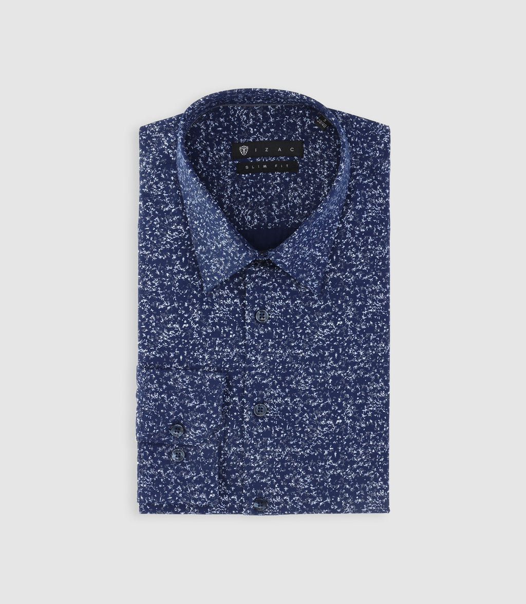 Chemise imprimée micro motifs marine et gris PENTI - IZAC