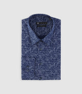 Chemise imprimée micro motifs marine et gris PENTI - IZAC