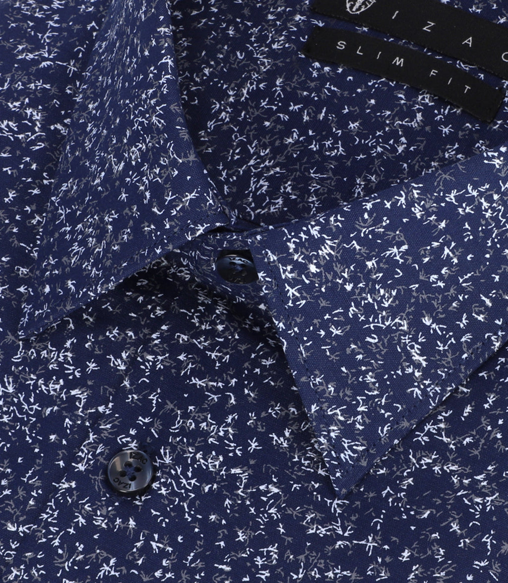 Chemise imprimée micro motifs marine et gris PENTI - IZAC