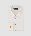 Chemise slim imprimée micro motifs beige et camel PERLE - IZAC