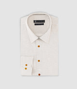 Chemise slim imprimée micro motifs beige et camel PERLE - IZAC