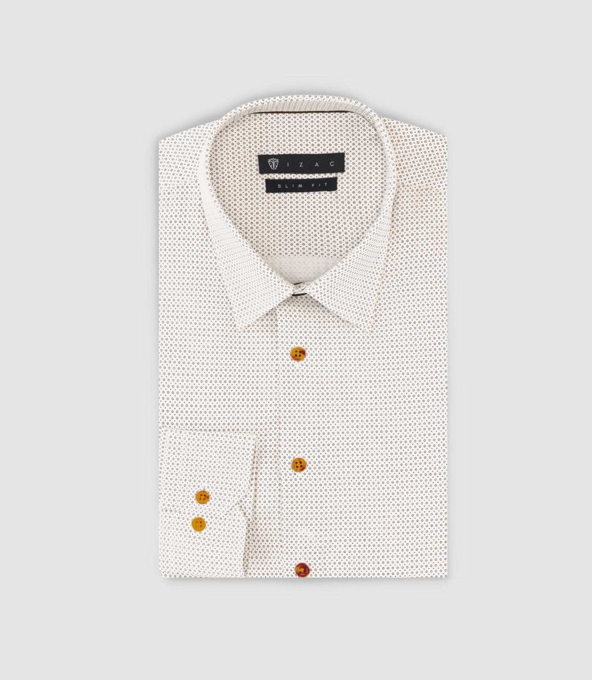 Chemise slim imprimée micro motifs beige et camel PERLE - IZAC