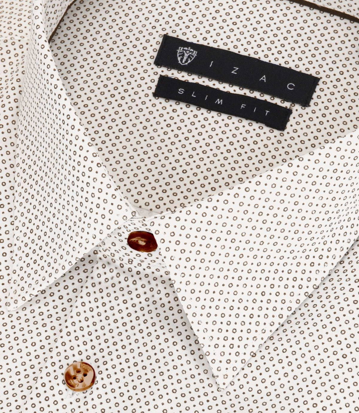 Chemise slim imprimée micro motifs beige et camel PERLE - IZAC