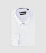 Chemise slim imprimée micro motifs blanche et bleu PERLE - IZAC