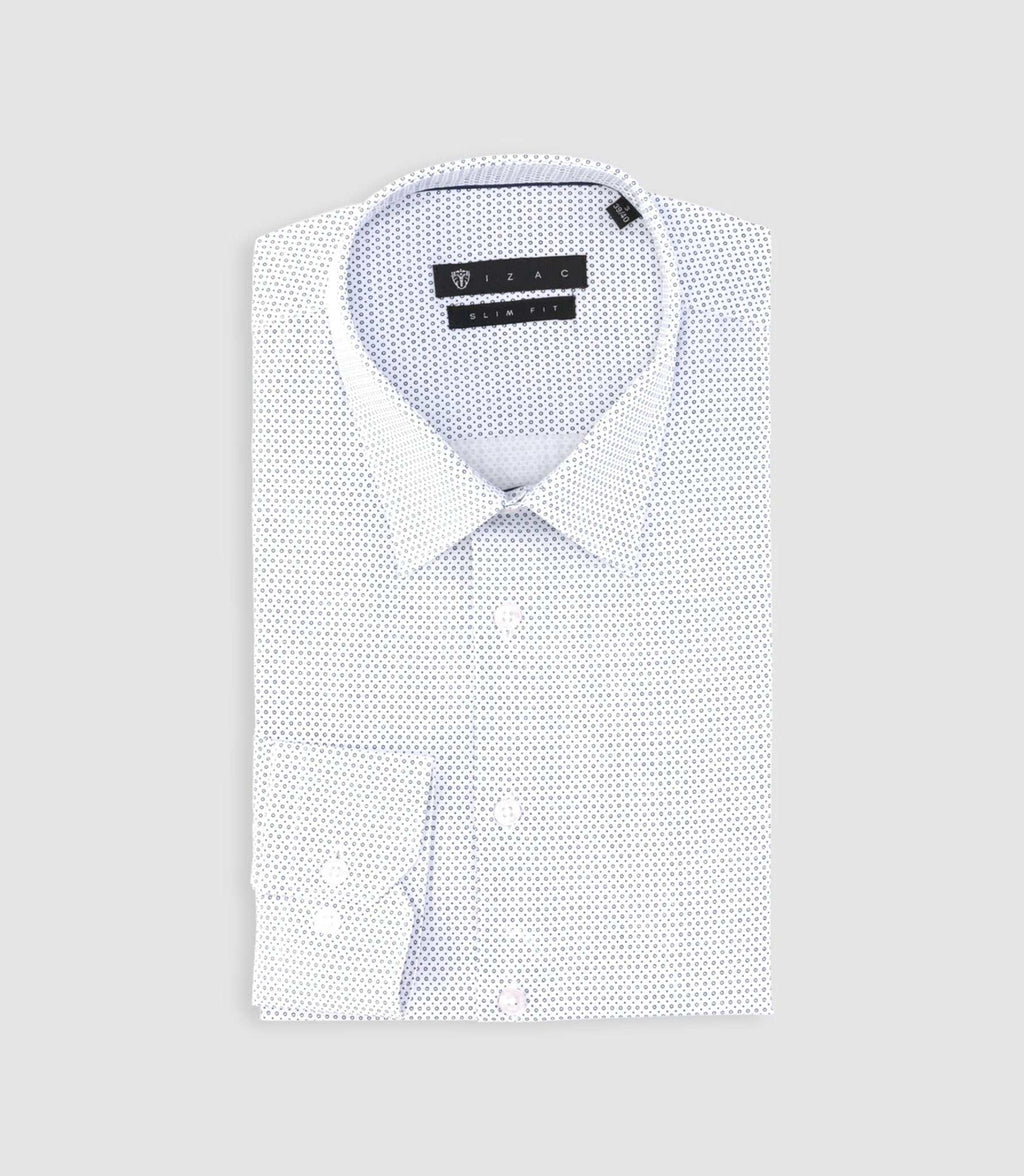 Chemise slim imprimée micro motifs blanche et bleu PERLE - IZAC