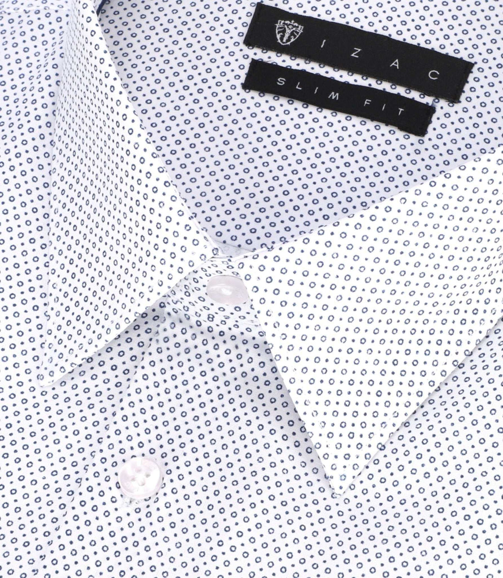Chemise slim imprimée micro motifs blanche et bleu PERLE - IZAC