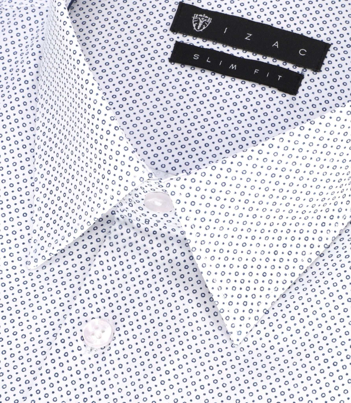 Chemise slim imprimée micro motifs blanche et bleu PERLE - IZAC