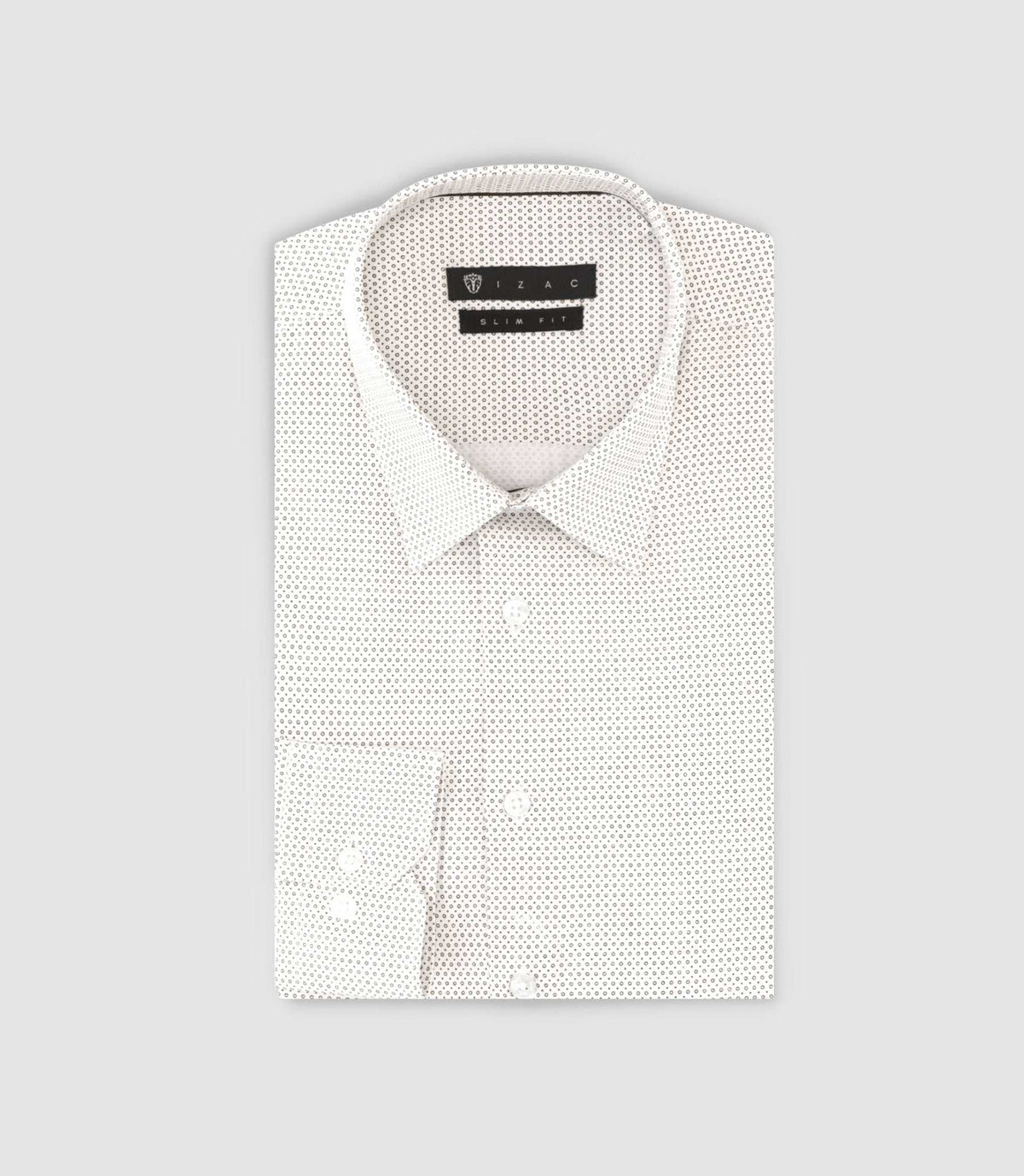 Chemise slim imprimée micro motifs blanc et camel PERLE - IZAC