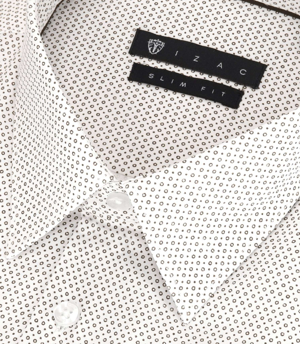 Chemise slim imprimée micro motifs blanc et camel PERLE - IZAC
