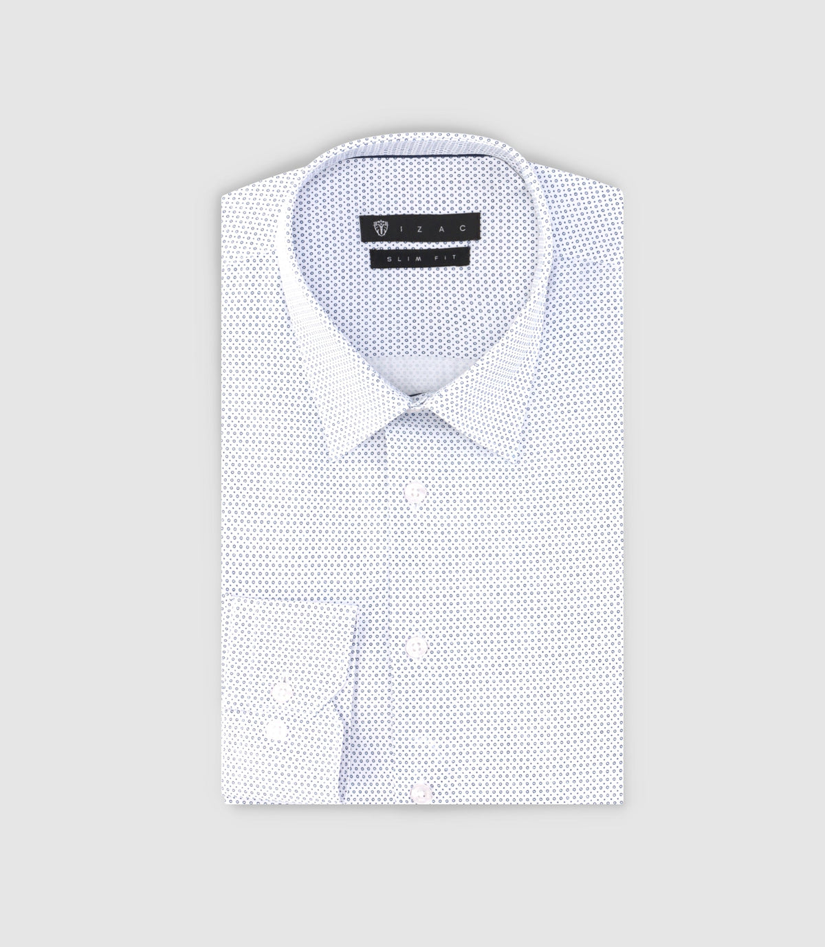 Chemise slim imprimée micro motifs blanc et marine PERLE - IZAC