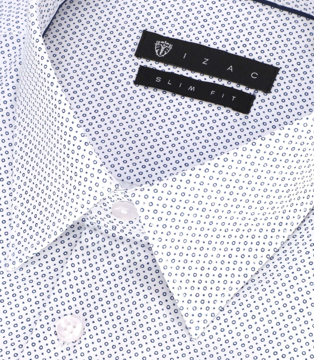 Chemise slim imprimée micro motifs blanc et marine PERLE - IZAC