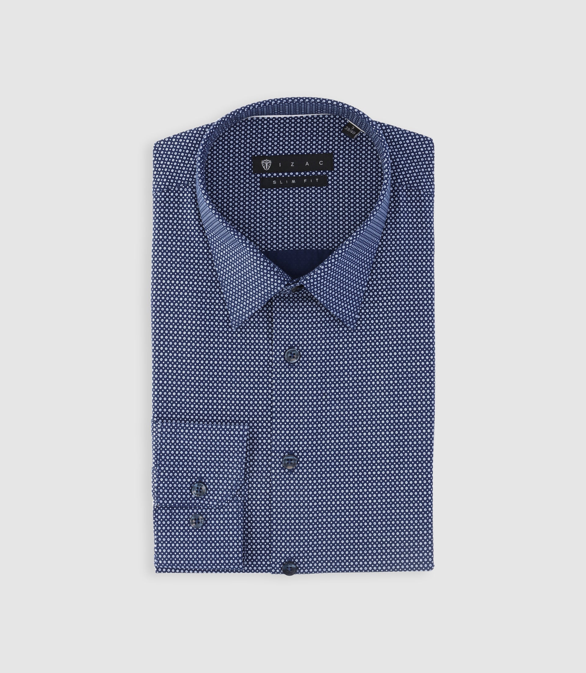 Chemise slim imprimée micro motifs marine et blanc PERLE - IZAC