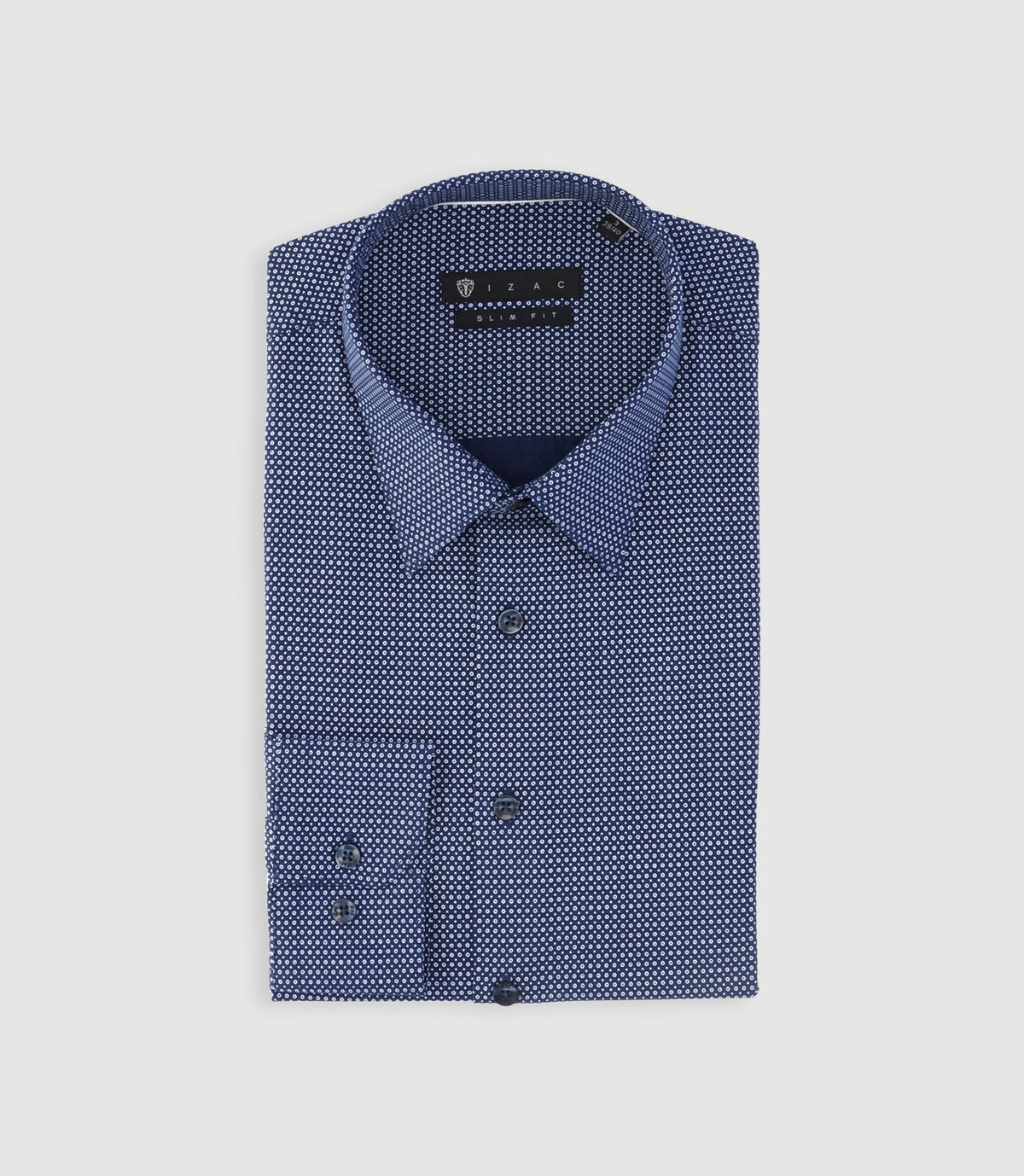 Chemise slim imprimée micro motifs marine et blanc PERLE - IZAC