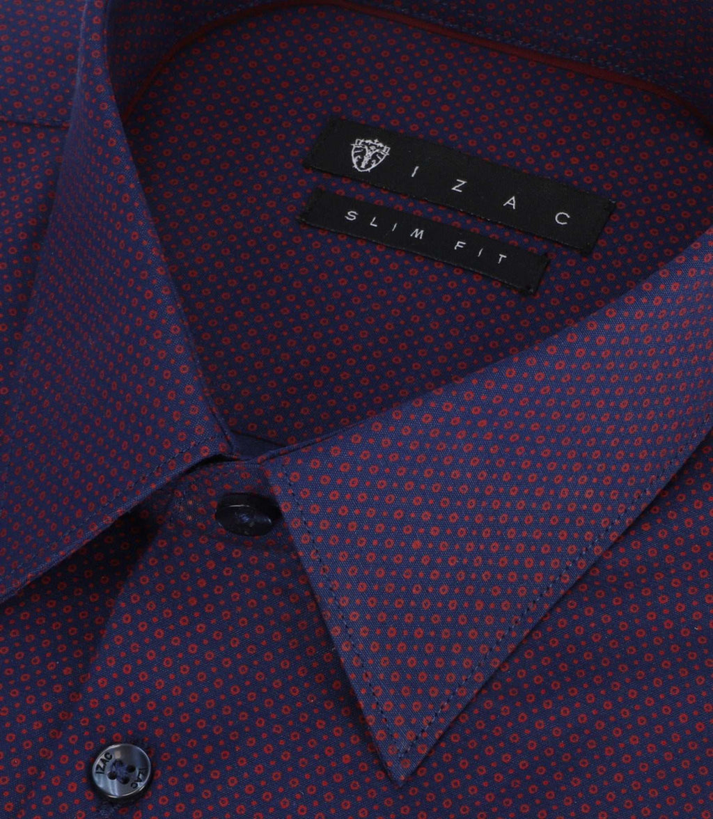 Chemise slim imprimée micro motifs marine et rouge PERLE - IZAC
