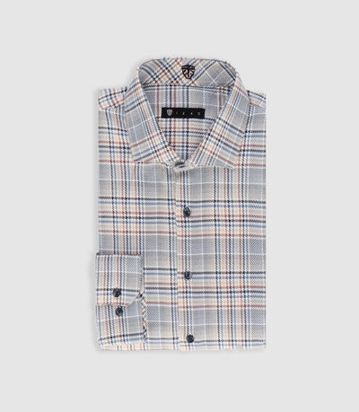 Chemise tissée à carreaux marine et orange PERRIN - IZAC