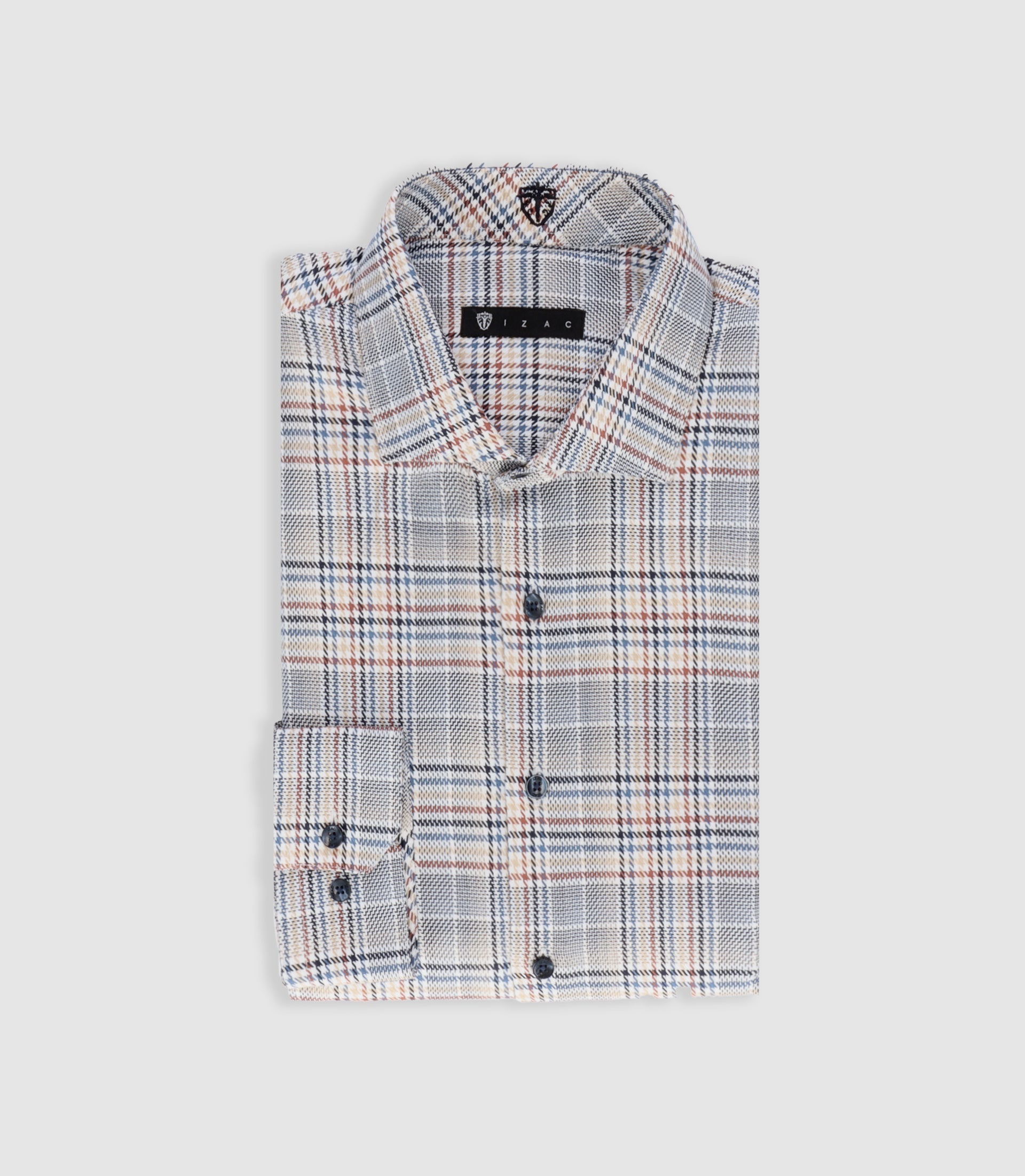Chemise tissée à carreaux marine et orange PERRIN - IZAC
