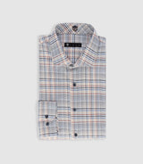 Chemise tissée à carreaux marine et orange PERRIN - IZAC