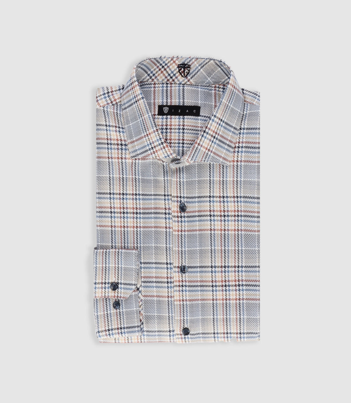 Chemise tissée à carreaux marine et orange PERRIN - IZAC