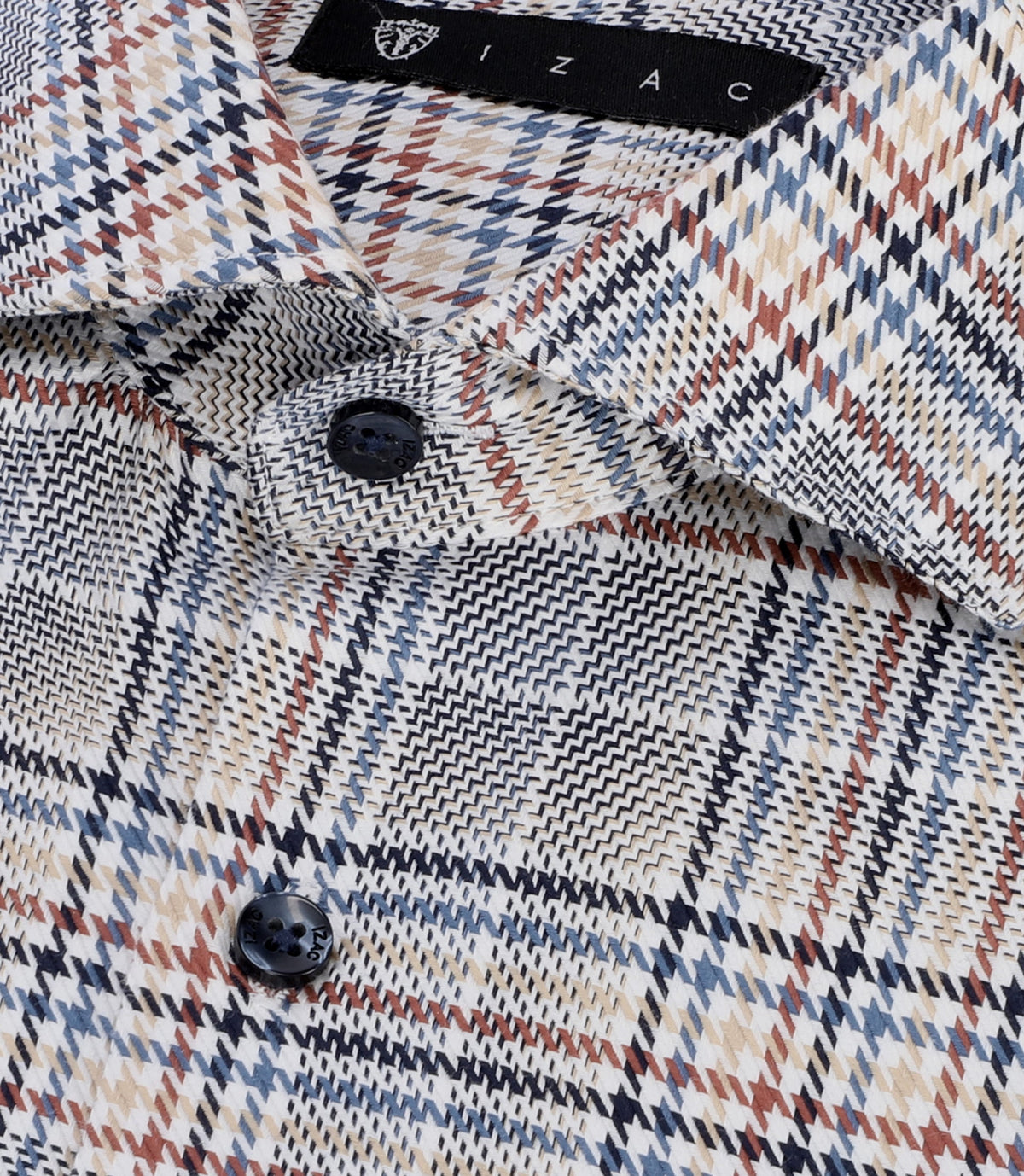 Chemise tissée à carreaux marine et orange PERRIN - IZAC
