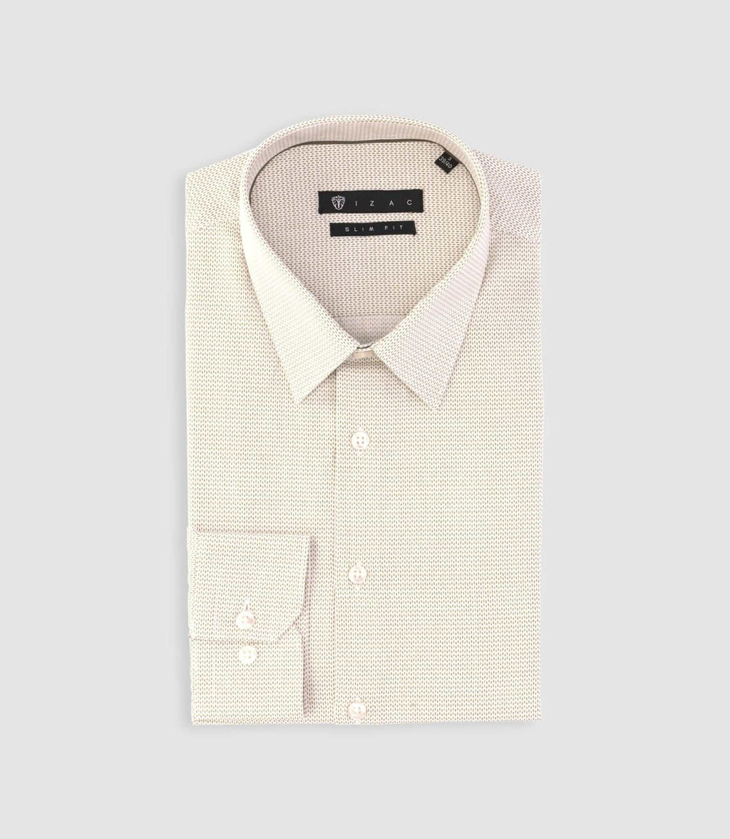 Chemise slim imprimée micro motifs blanche et beige PRESTO - IZAC