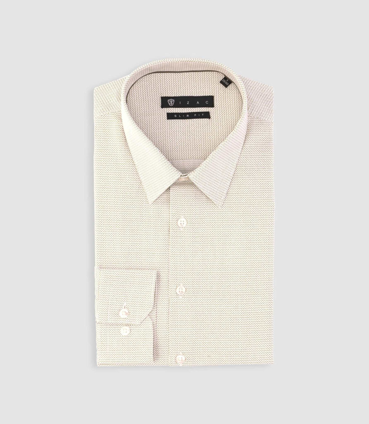 Chemise slim imprimée micro motifs blanche et beige PRESTO - IZAC