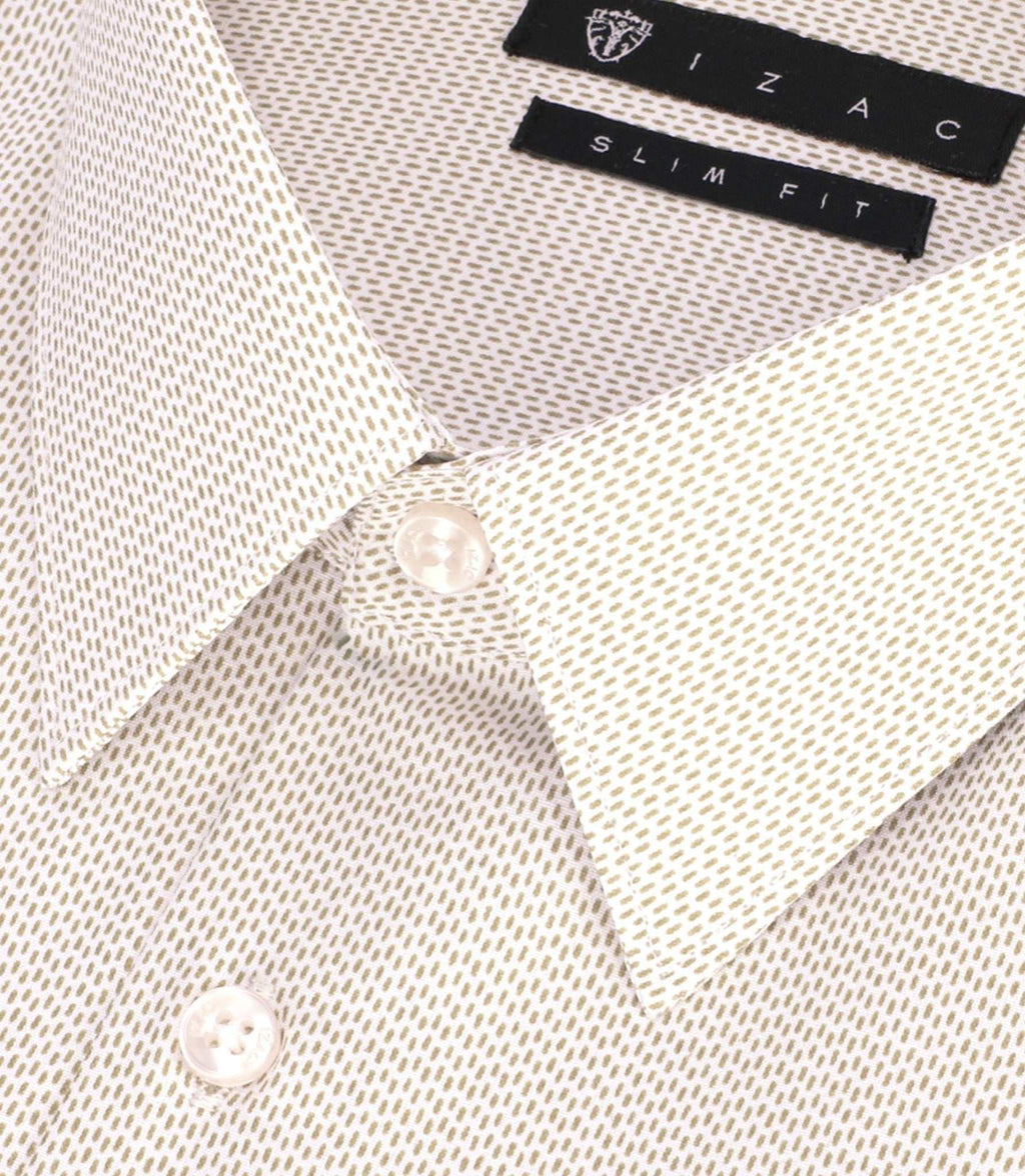 Chemise slim imprimée micro motifs blanche et beige PRESTO - IZAC