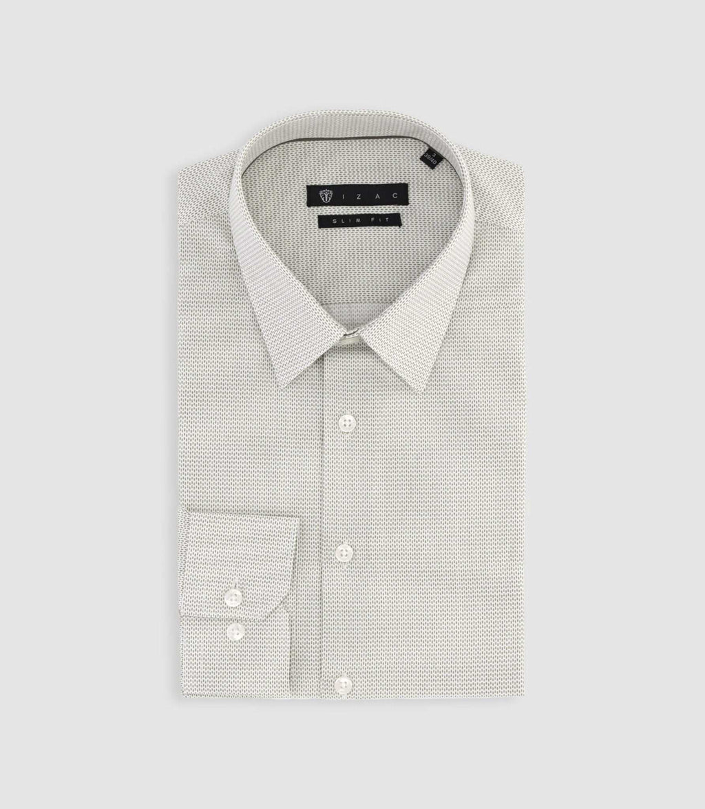 Chemise slim imprimée micro motifs blanche et kaki PRESTO - IZAC