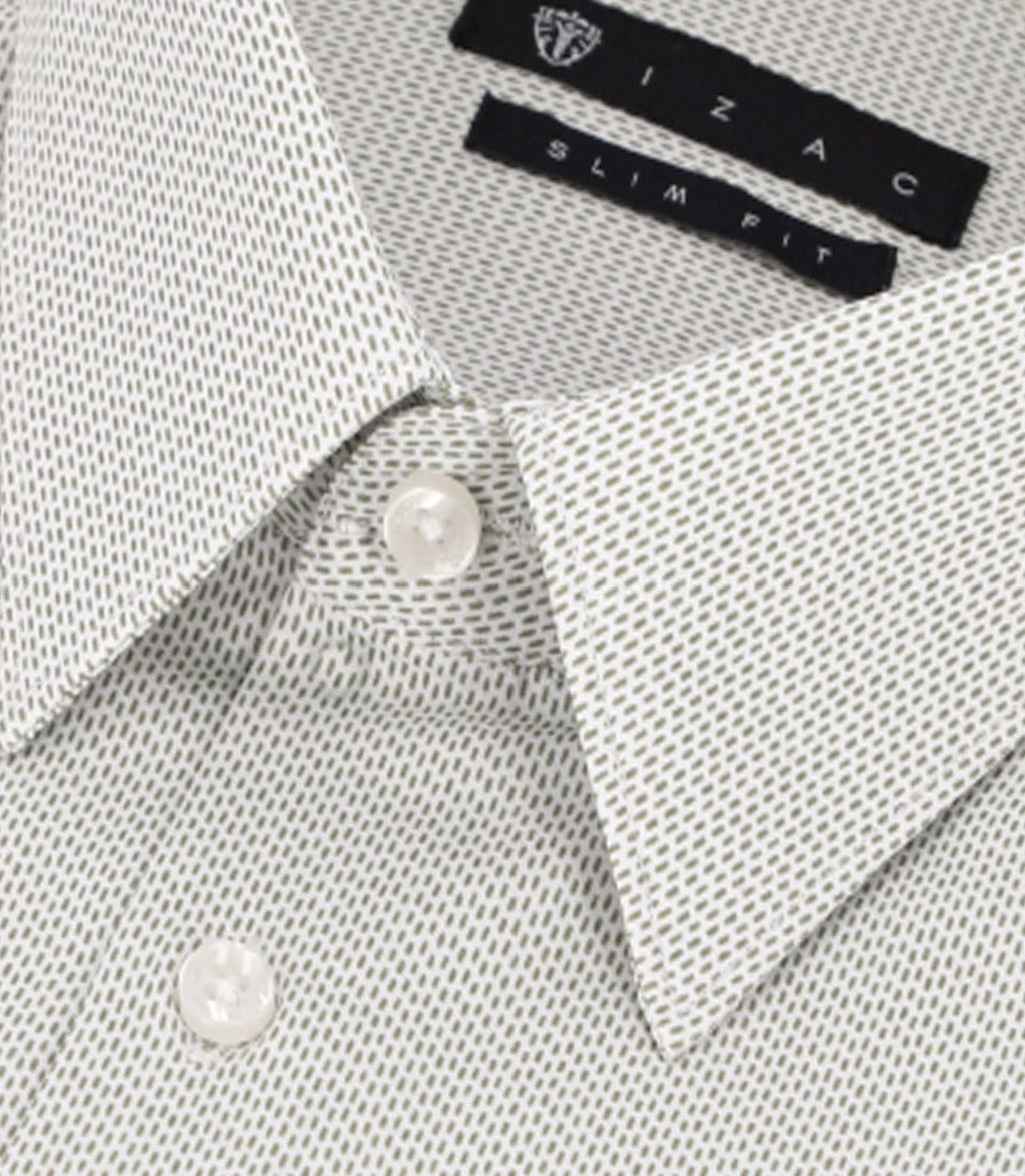 Chemise slim imprimée micro motifs blanche et kaki PRESTO - IZAC