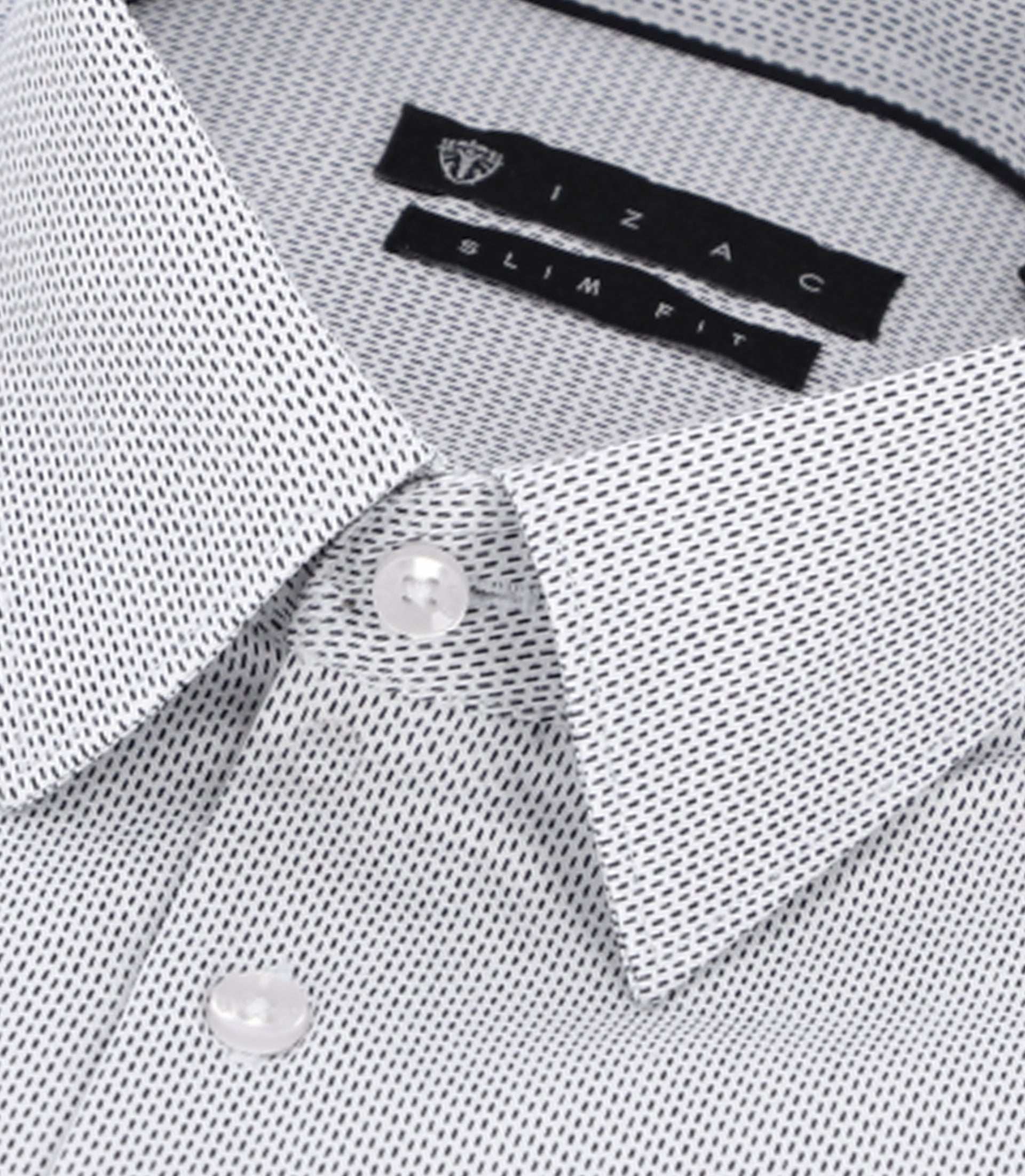 Chemise slim imprimée micro motifs blanche et marine PRESTO - IZAC