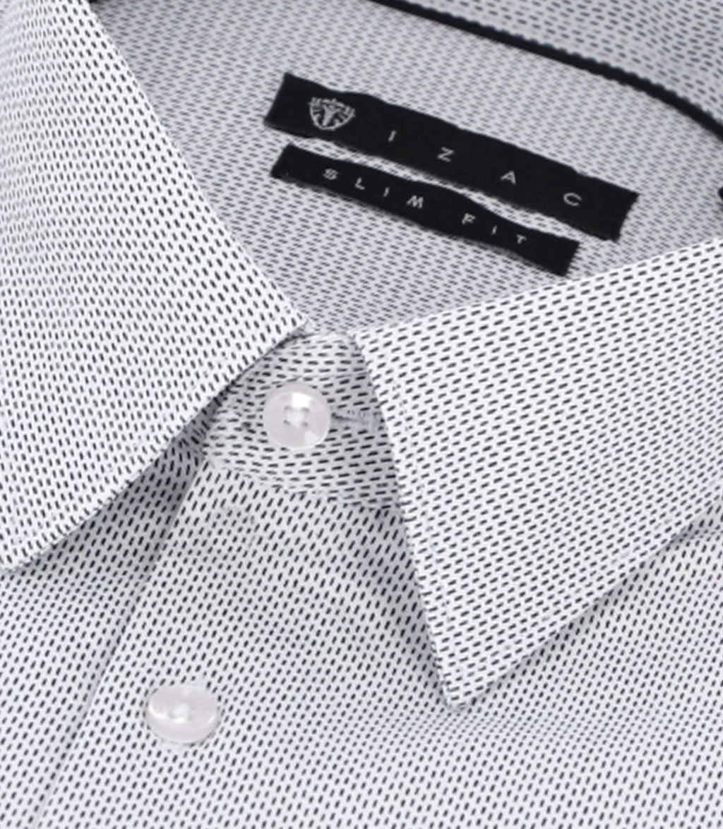 Chemise slim imprimée micro motifs blanche et marine PRESTO - IZAC