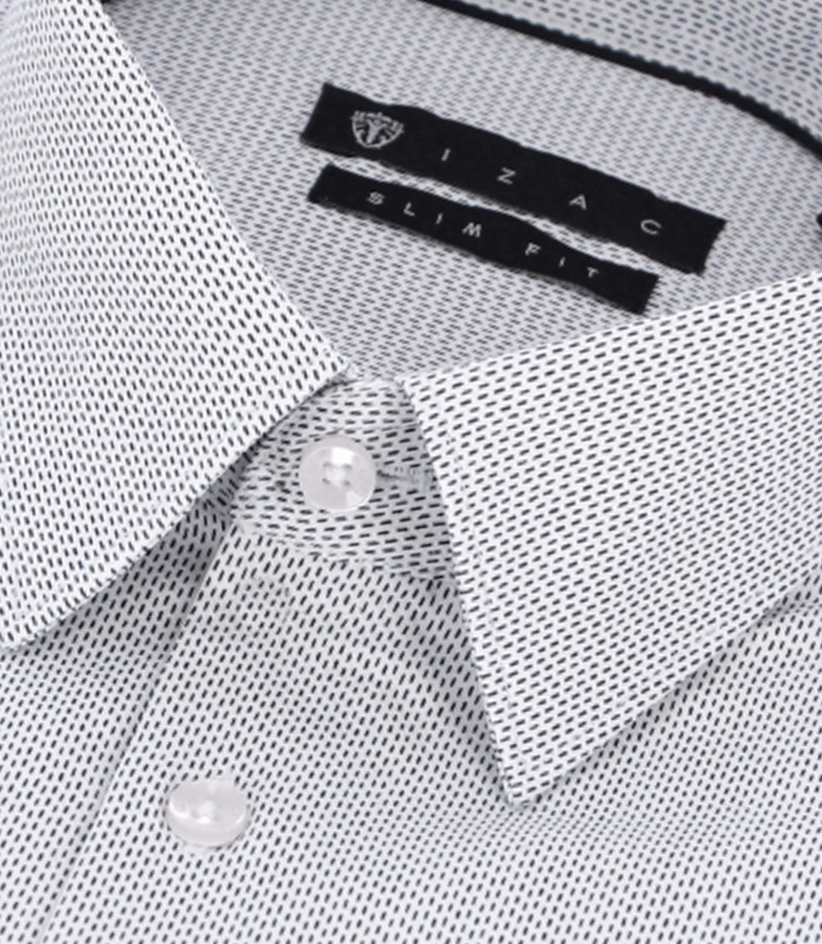 Chemise slim imprimée micro motifs blanche et marine PRESTO - IZAC