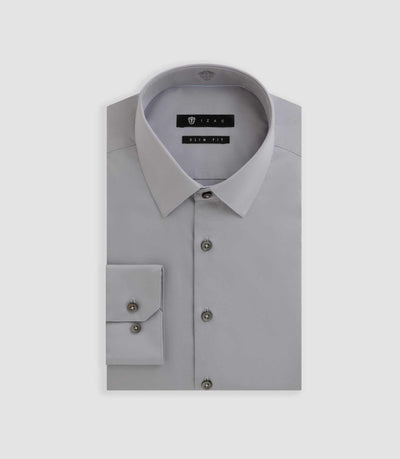 Chemise slim en satin coton gris clair SATINSLIM - IZAC