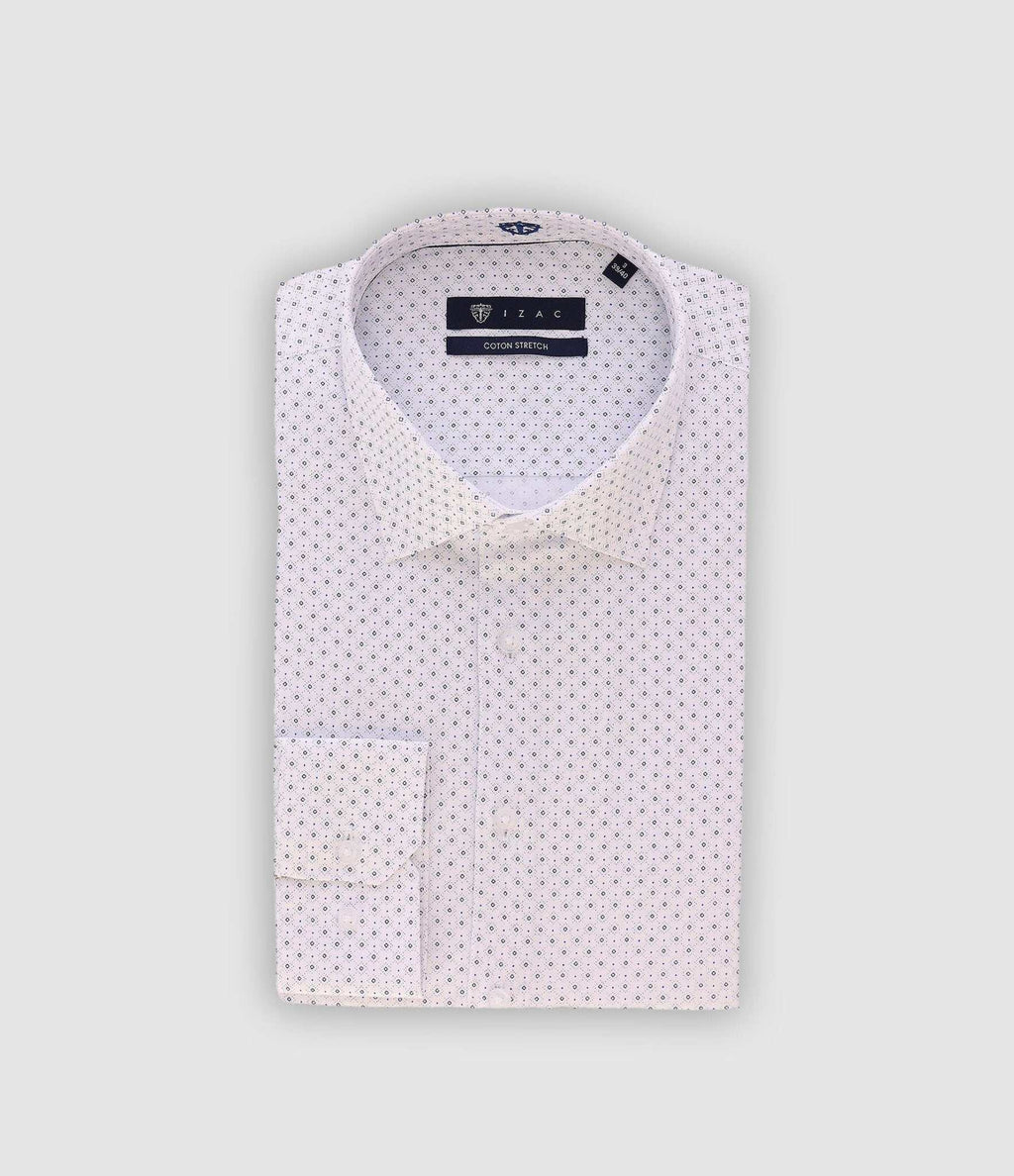 Chemise slim imprimée blanche et marine PAIGE - IZAC