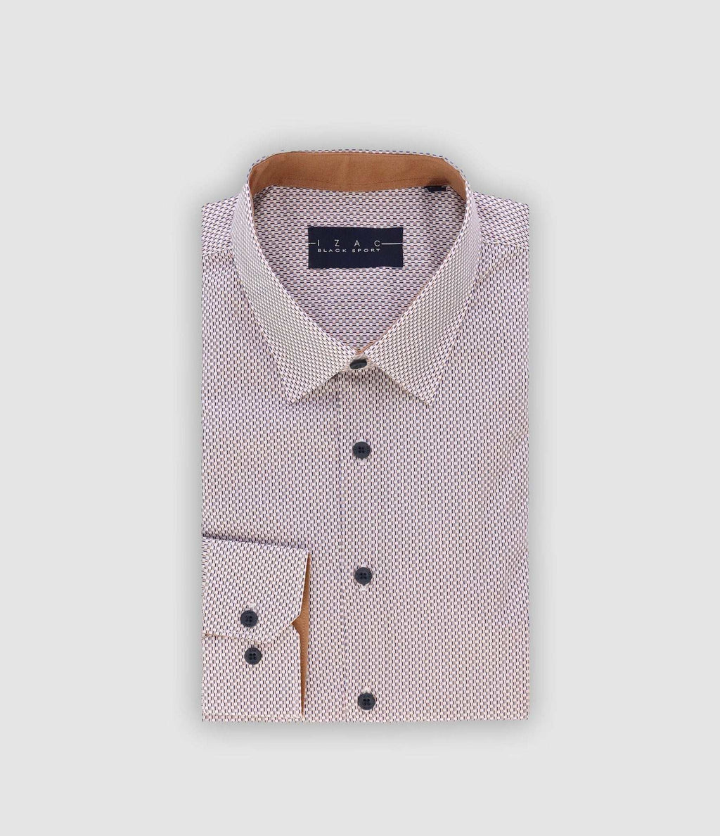 Chemise ville imprimée camel marine PALMA - IZAC