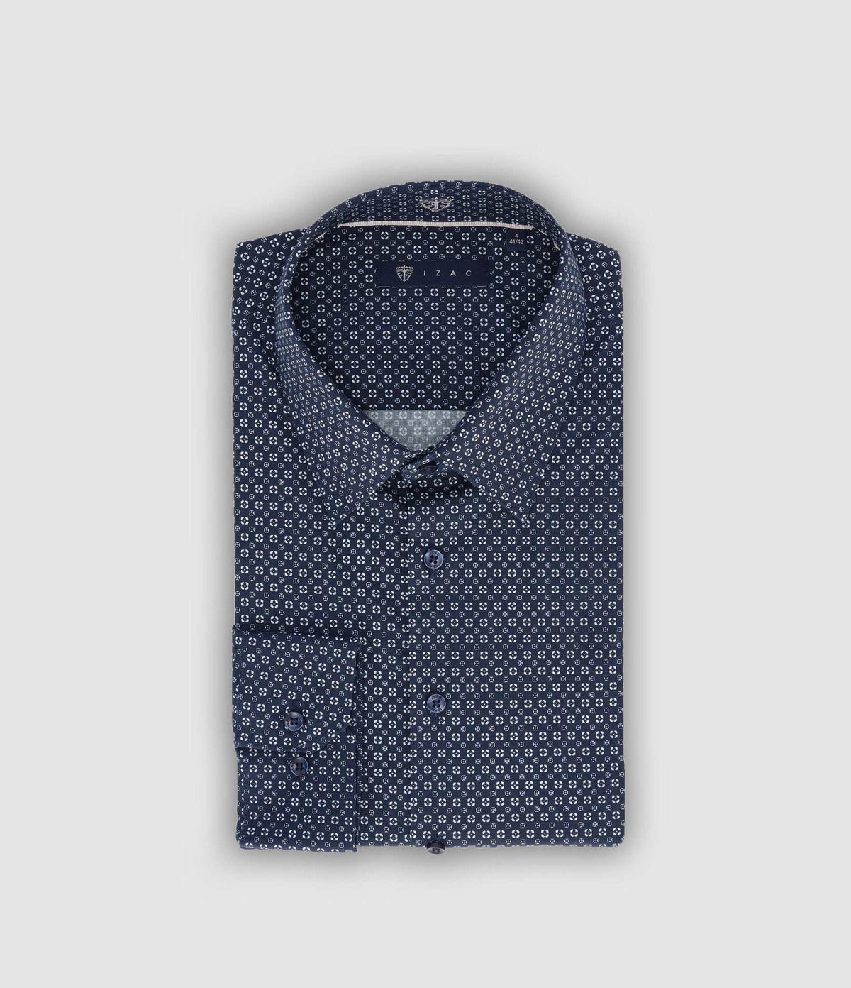 Chemise slim imprimée marine bleu gris PAUL - IZAC