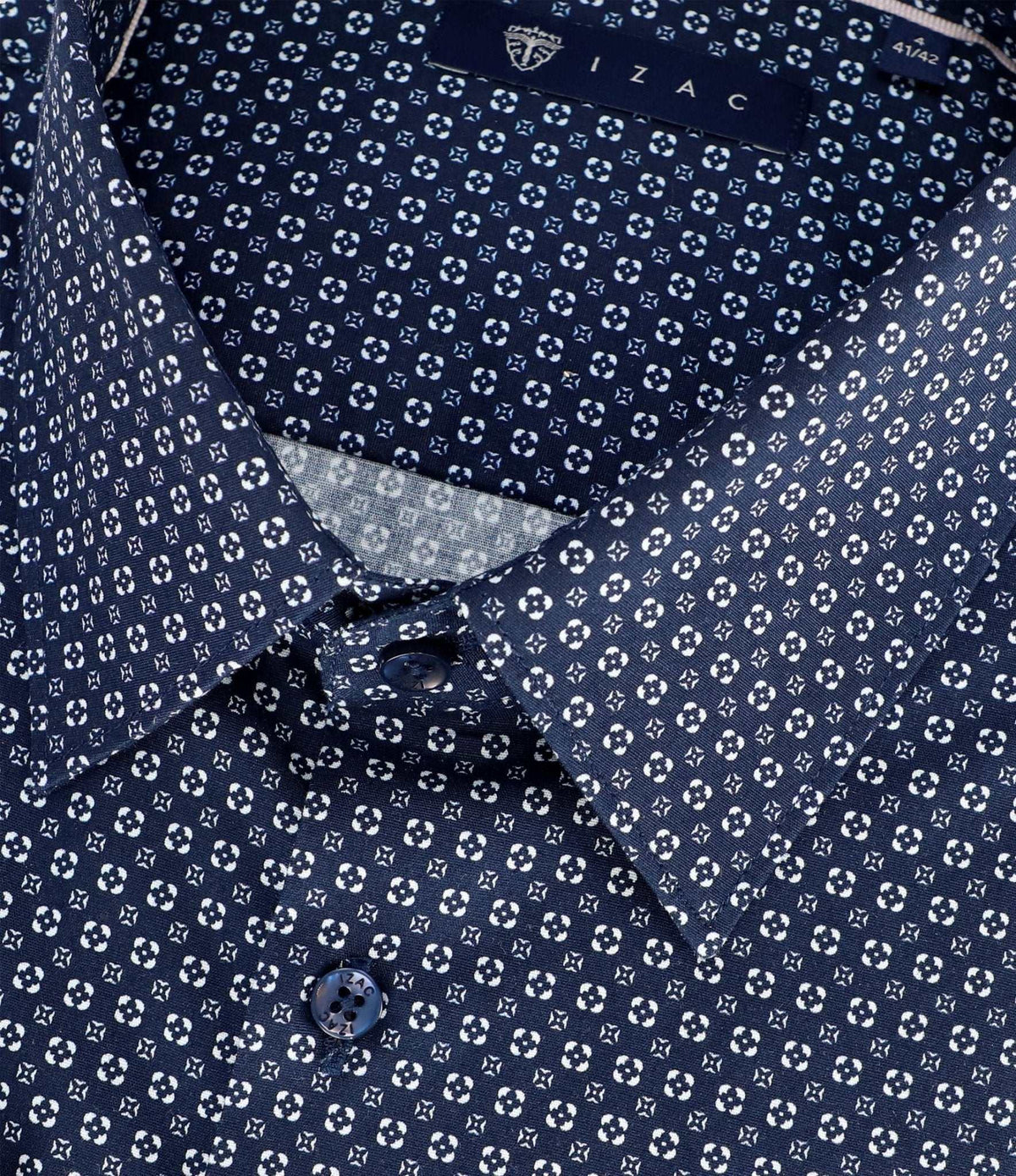 Chemise slim imprimée marine bleu gris PAUL - IZAC
