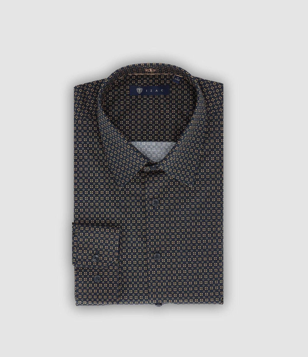 Chemise slim imprimée marine camel PAUL - IZAC