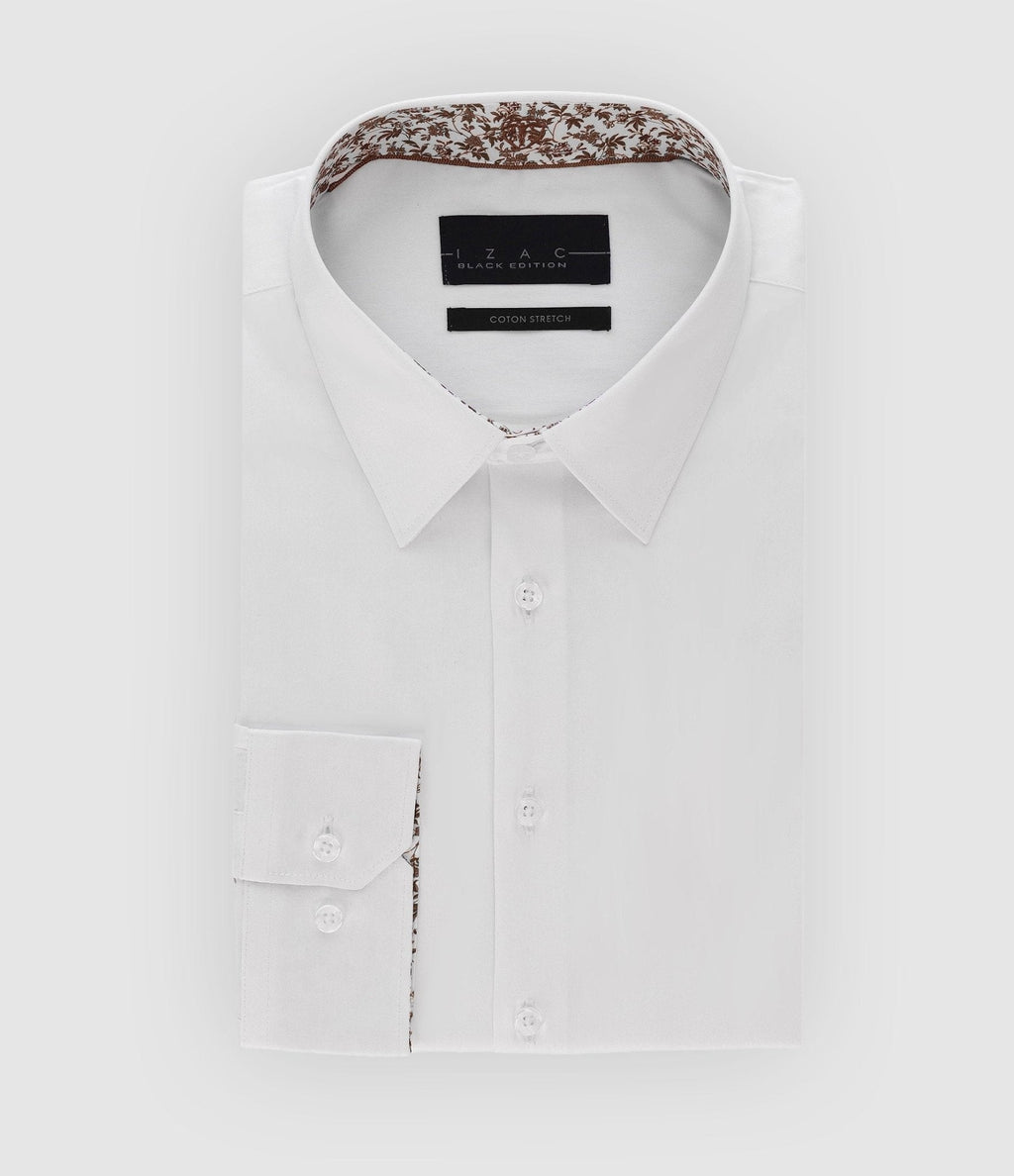 Chemise slim unie blanche et camel PENY - IZAC