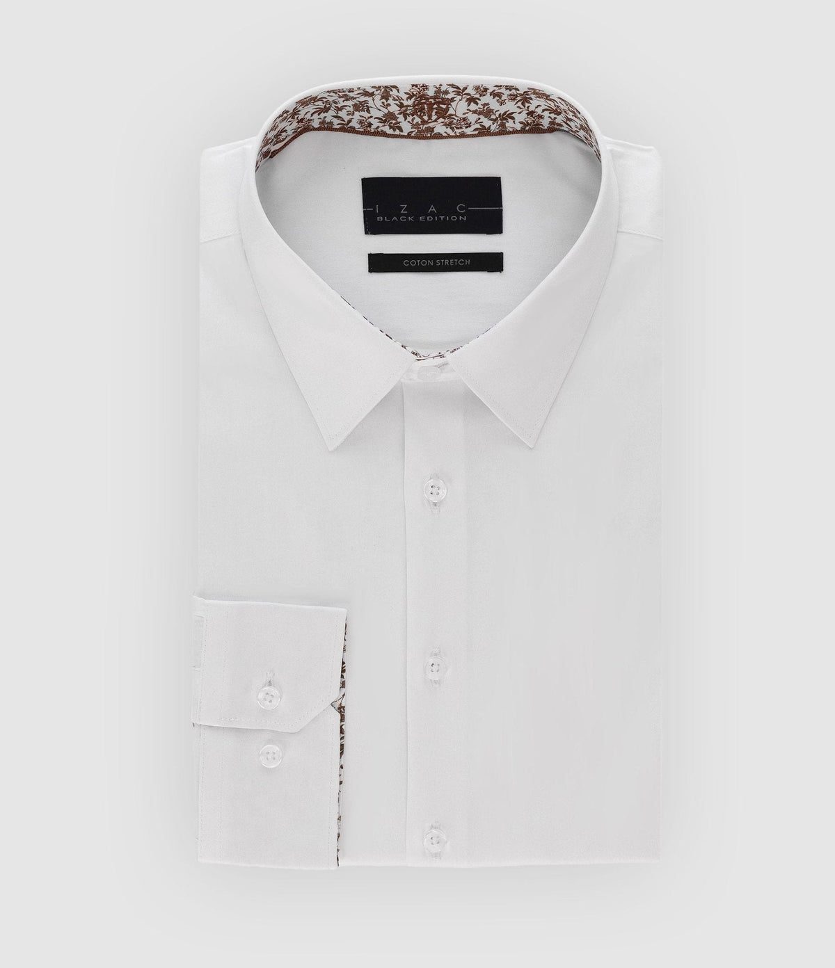 Chemise slim unie blanche et camel PENY - IZAC