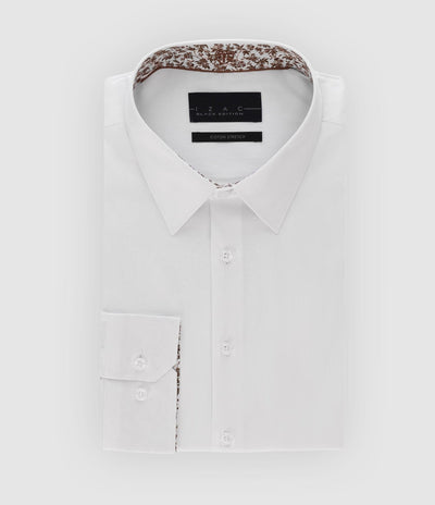 Chemise slim unie blanche et camel PENY - IZAC