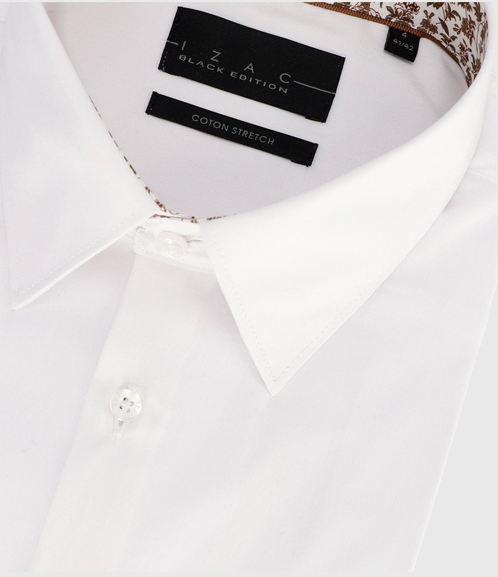Chemise slim unie blanche et camel PENY - IZAC