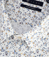 Chemise slim imprimée blanche camel et bleue PHILEA - IZAC
