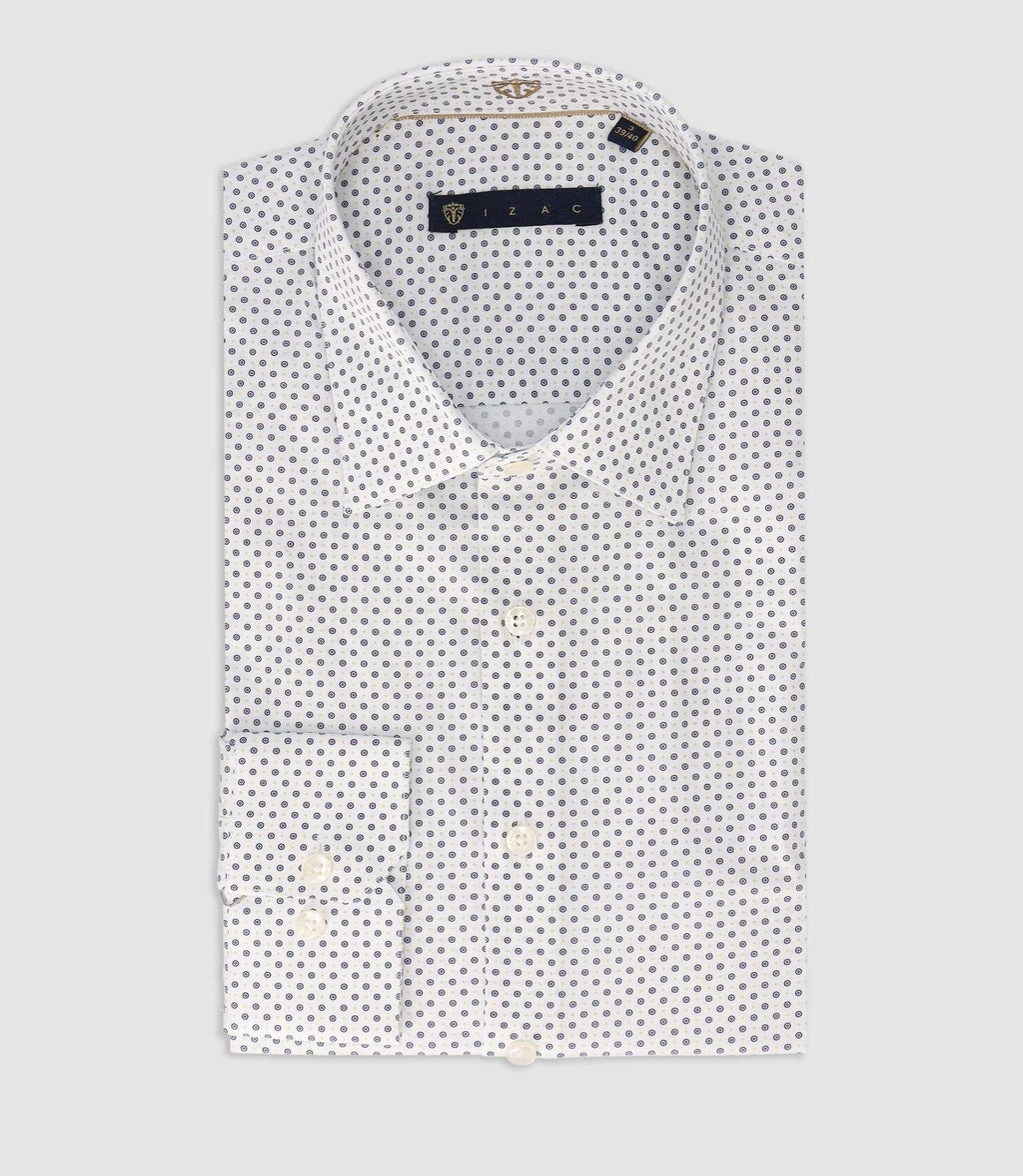 Chemise slim imprimée blanche et marine PRIMAEL - IZAC